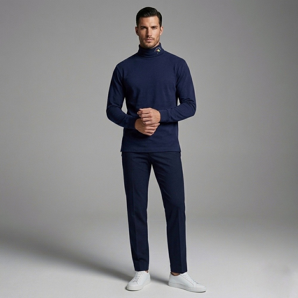 IZOD Club Mens Large Navy Blue Turtleneck‎ Spencer T Olin Golf Logo USA Made